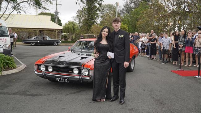 Students arriving in style for the 2024 Glasshouse Christian College formal at Flaxton Gardens.