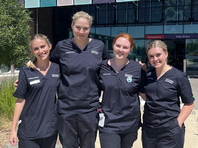 Four registered nurse graduates who will be doing their initial rotation at Roma Hospital (left to right) Annabel Amos-Sillar, Lauretta Peterson, Britney Hackney and Sophie Ewing. Picture: South West Hospital and Health Service.