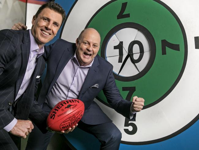 Matthew Lloyd and Billy Brownless get set for the return of Lou’s Handball on Channel 9