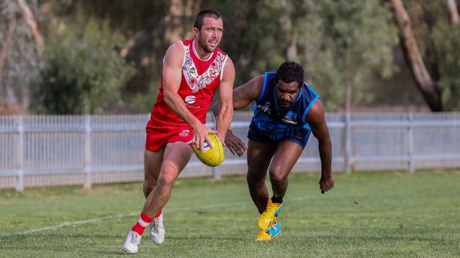 Federal captain Abe Ankers scored four goals in the win against South Alice Springs. Picture: Charlie Lowson / AFLNT Media