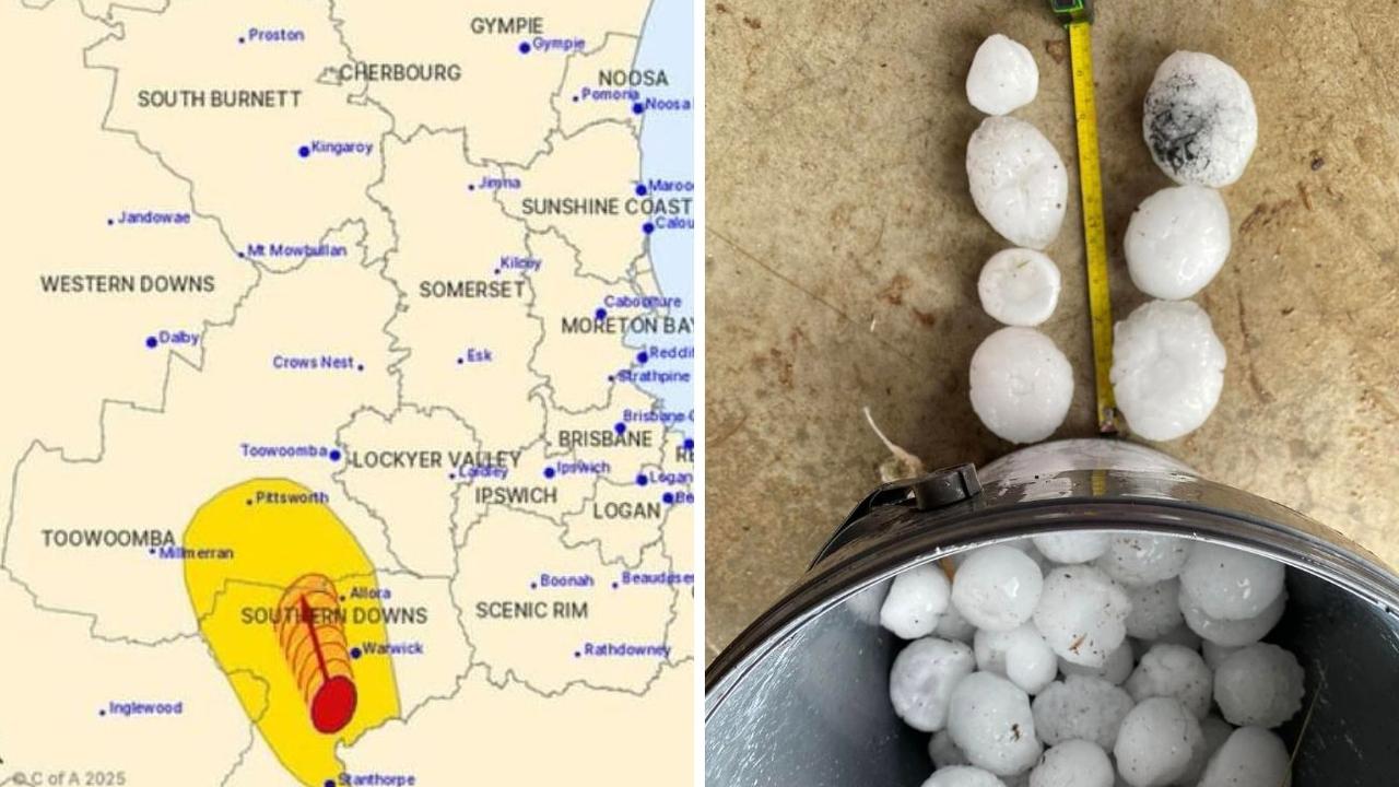 ‘It’s snowing’: Supercell dumps 10cm hail over southern Qld