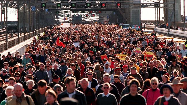 On May 28, 2000, over 150,000 Australians walked across the Sydney Harbour Bridge in a March for Reconciliation. Picture: Pip Blackwood