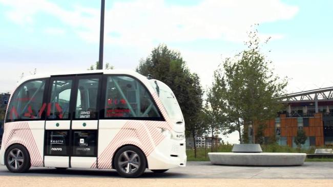 A driverless shuttle in operation in Lyon, one of the options for a trial of an autonomous shuttle bus coming to Adelaide airport.