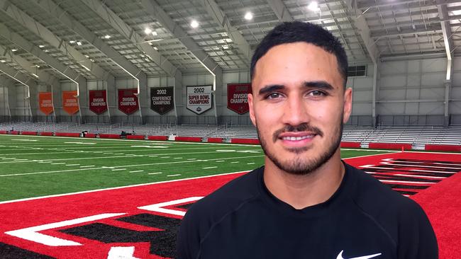 Former NRL player Valentine Holmes during a "Pro Day" as part of the NFL's International Pathway program. Picture: AAP