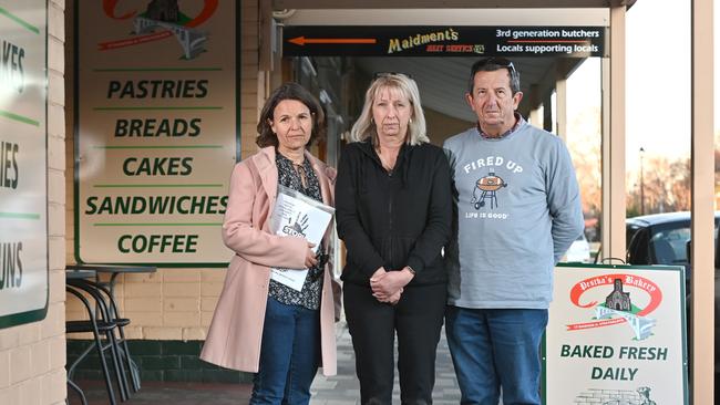 Pestka Bakery owner Jane Pestka (centre) is worried about how the large chain would affect her business. Locals Michelle Fenner (left) and business group co-ordinator Terry Scolari have organised a petition calling for a stay of approval. Picture: Keryn Stevens