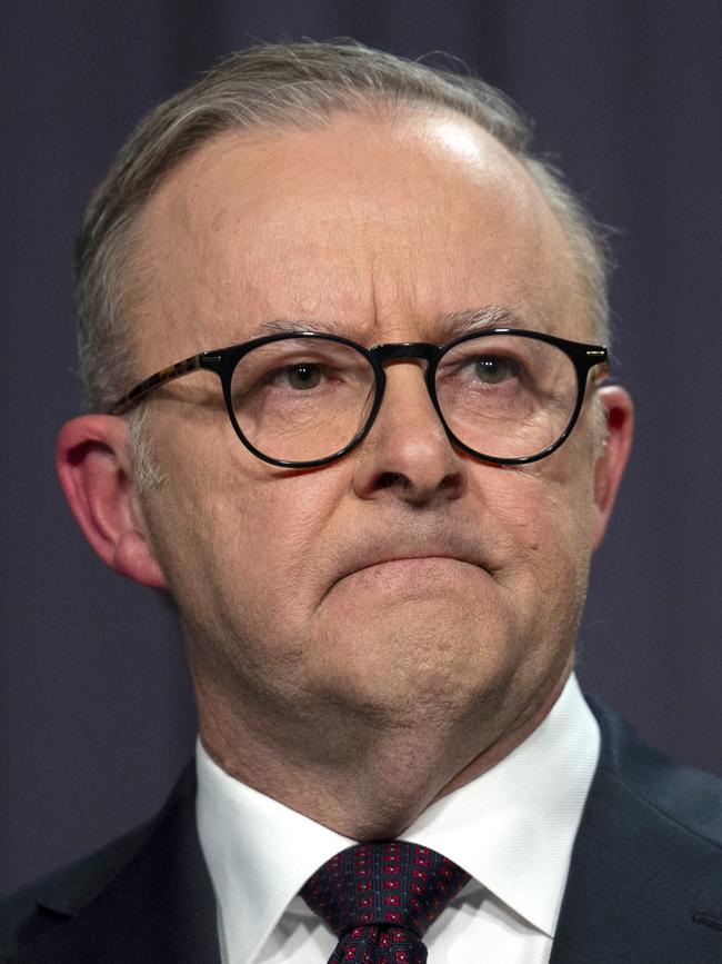 The Prime Minister Anthony Albanese held a press conference after the Voice to Parliament was defeated. Picture: Martin Ollman