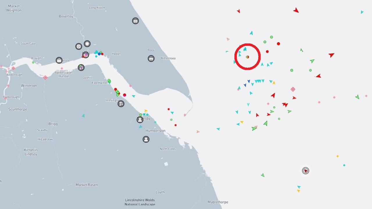 The position of the two ships off the coast of England near the city of Hull. Picture: Marine Traffic