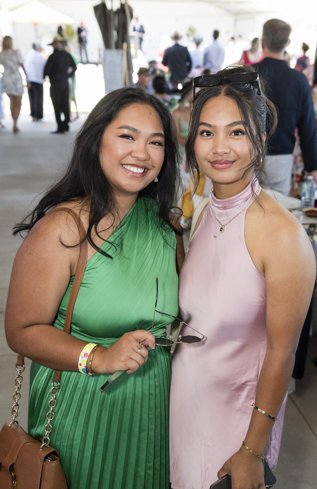 Denice (left) and Deneve Sorono at Warwick Cup race day at Allman Park Racecourse, Saturday, October 14, 2023. Picture: Kevin Farmer