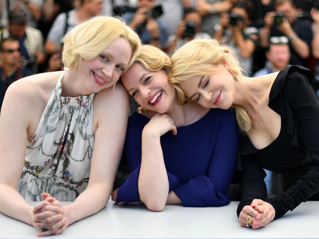 Gwendoline Christie, Elisabeth Moss and Nicole Kidman attend the “Top Of The Lake: China Girl” photocall during the 70th annual Cannes Film Festival at Palais des Festivals on May 23, 2017 in Cannes, France. Picture: AFP