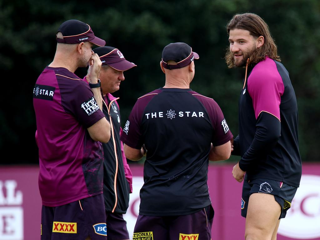 Patrick Carrigan (R) has stepped into Brisbane’s leadership role following the injury to Adam Reynolds Picture David Clark