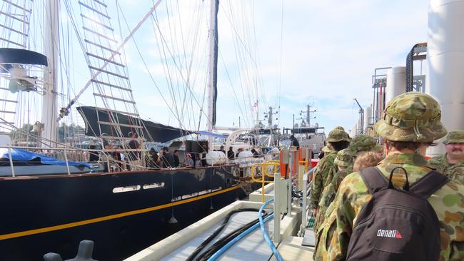 Army Cadets board Young Endeavour. Picture: Aden Hill