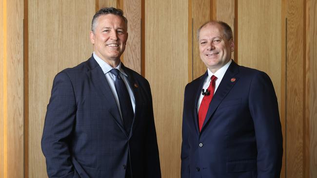 Incoming Westpac chief Anthony Miller with the man he replaces, Peter King. Picture: John Feder