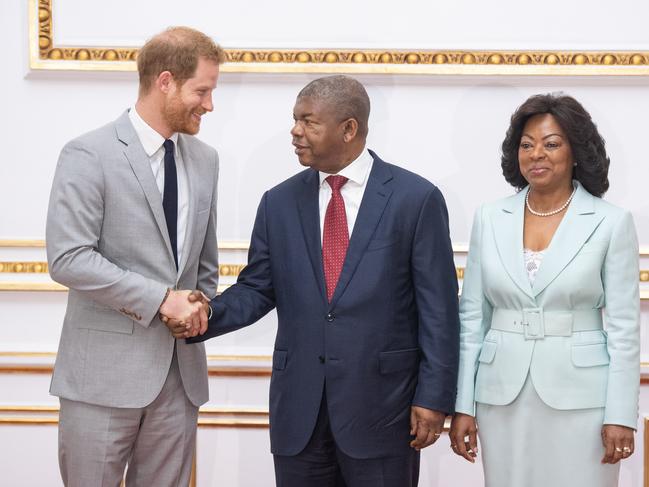 Prince Harry meets with the President of Angola Joao Lourenco and First Lady Ana Dias Lourenco at the presidential palace in Luanda, Angola. (Photo by Dominic Lipinski - Pool/Getty Images)