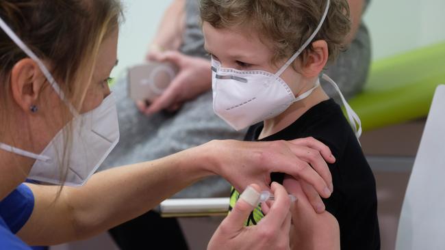 Five-year-old Emil is vaccinated against the coronavirus. Picture: Getty Images