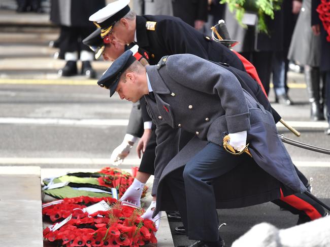 Prince William and Prince Harry lay a wreath at the service. Picture: AFP