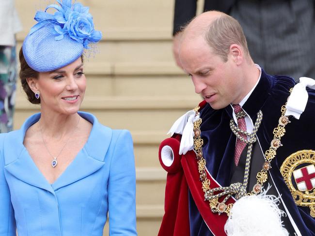 Kate Middleton smiles at her husband Prince William at the service today. Picture: Chris Jackson / AFP.