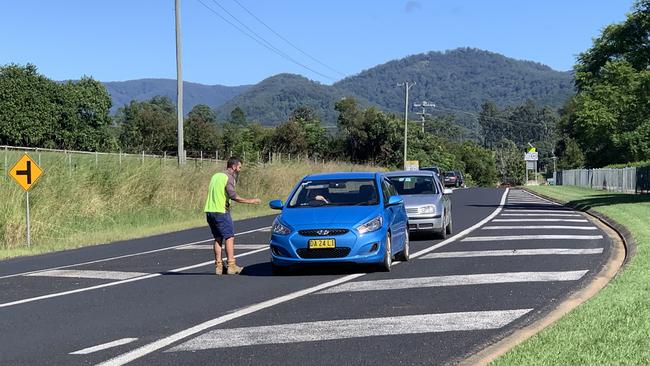 Eastbound traffic was turned around at Coffs Harbour Lawn Cemetery, west of Coffs Harbour near as investigations were conducted into an eBike fatality on Coramba Road in the vicinity of Red Hill. Picture: Sandra Moon