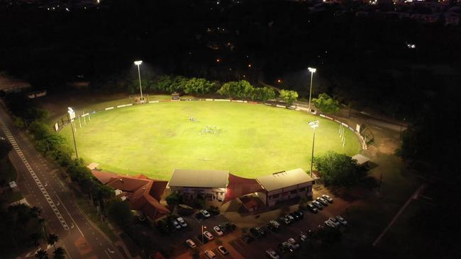 Gardens Oval will be lit up with 500 lux-strong lighting for three evenings a week from now on after Darwin council approved their ongoing use following a successful trial. Picture: Global Headquarters