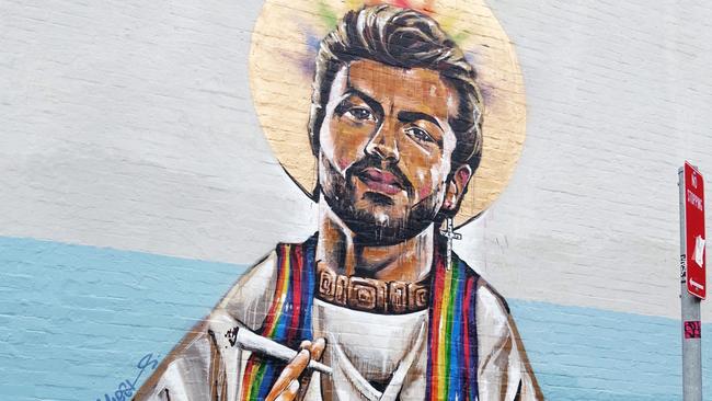 Scott Marsh’s mural of St George Michael in Erskineville soon after it was completed in December 2016.