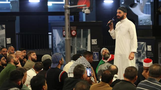 Sheik Wesam Charkawi speaking at Martin Place in Sydney in March. Picture: Getty Images