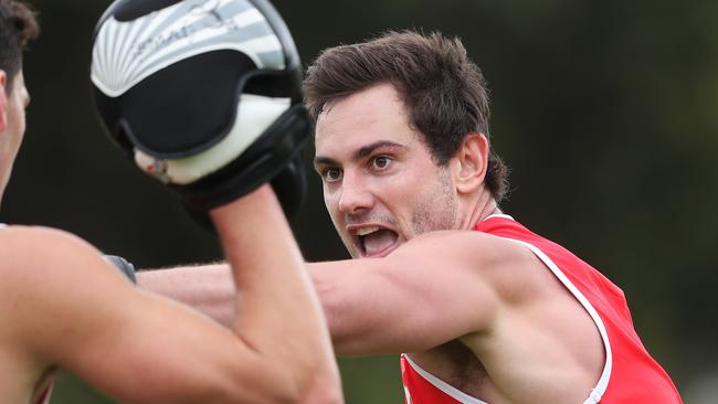 Menzel has a boxing session at Sydney training. Picture: Phil Hillyard