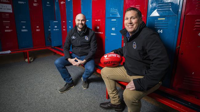 SFL representative coaches Nathan Harnett (colts) and Adam Henley (seniors) at North Hobart Oval. Picture: RICHARD JUPE