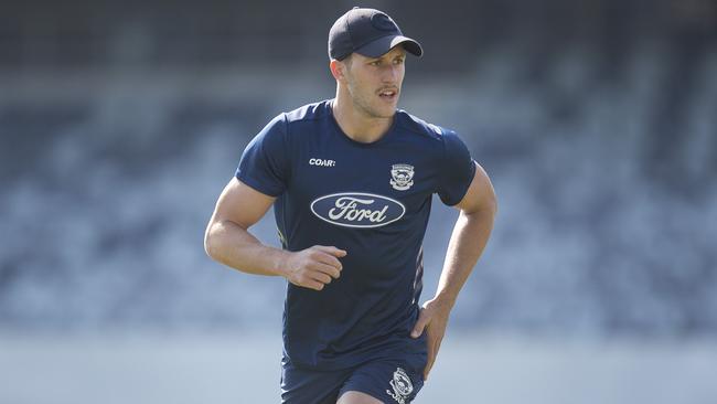 Sam Menegola at Geelong Cats training. Picture: Nathan Dyer