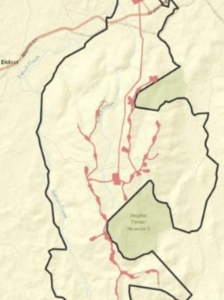 A map of the proposed site for the Stony Creek Wind Farm.