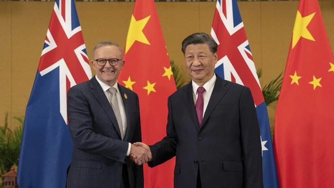 Prime Minister Anthony Albanese meets China's President, Xi Jinping in Nusa Dua, Bali. Picture: Twitter