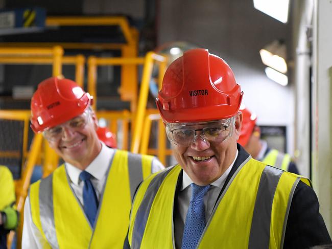 Scott Morrison and Energy Minister Angus Taylor at BlueScope Steel in Port Kembla this week. Picture: NCA NewsWire/Simon Bullard