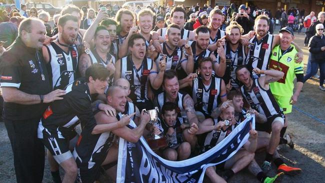 Belgrave celebrates after beating Yarra Glenn in the 2017 grand final. Picture: ROBYN KUYS