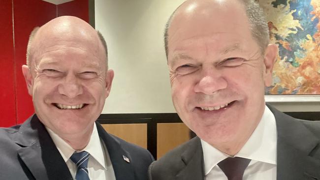 US Senator Chris Coons finds doppelganger in German Chancellor Olaf Scholz. Picture: X