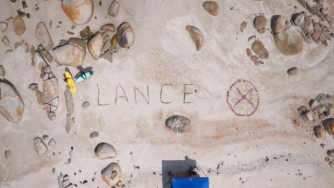 Memorial to honour the life of Lance Appleby, the Streaky Bay surfer who was taken by a great white off Granites Beach. Picture: Mark Thomas