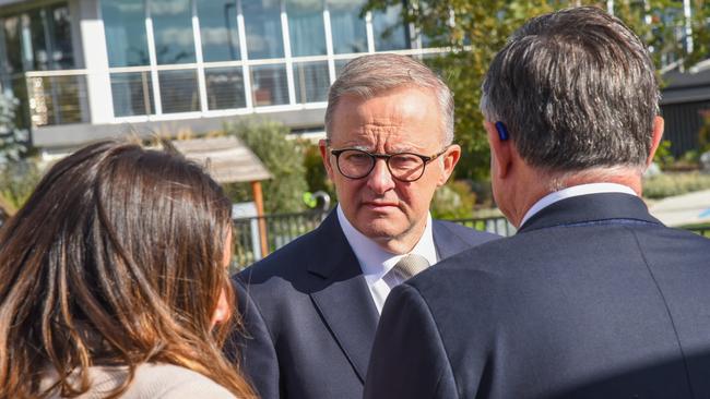 Anthony Albanese at Launceston for day one of the 2022 federal election campaign. Picture: Alex Treacy