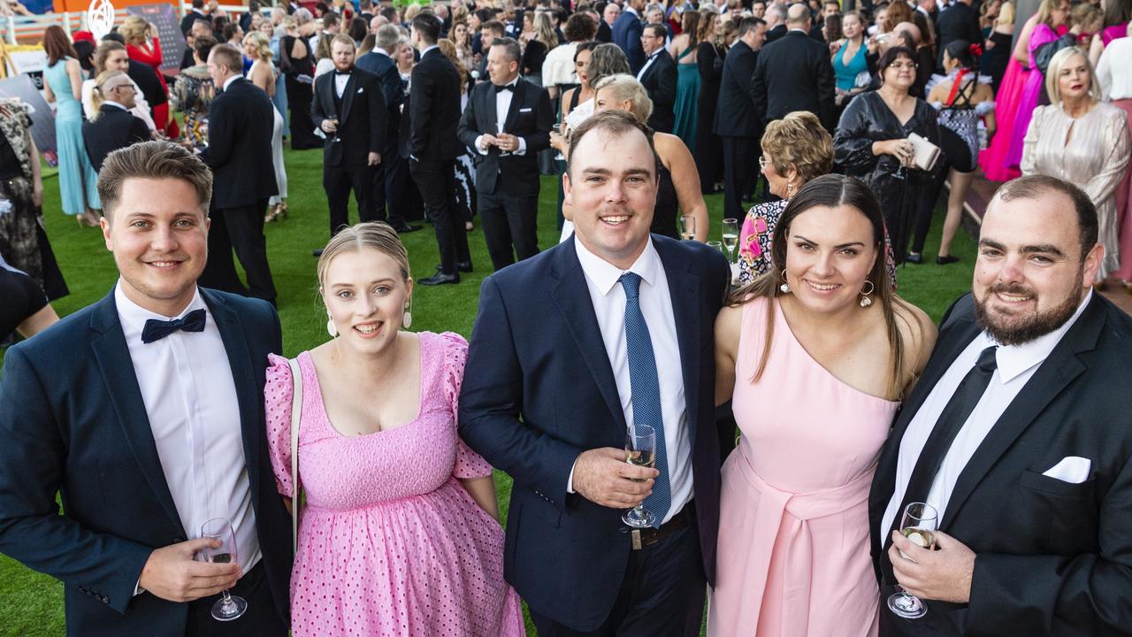 At the Focus HR Business Excellence Awards are (from left) Liam Hopkins, Georgia Hopkins, Dan Ryan, Alice Mason and finalist Matt Ryan at Rumours International, Saturday, November 5, 2022. Picture: Kevin Farmer