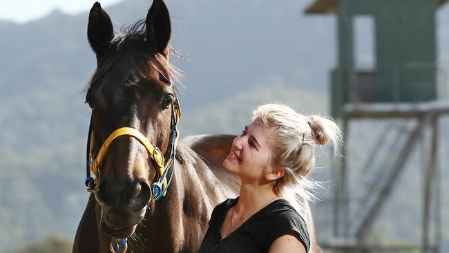 The Trevor Rowe trained Desert Cowboy, pictured with jockey Krysten Swaffer. PICTURE: BRENDAN RADKE.