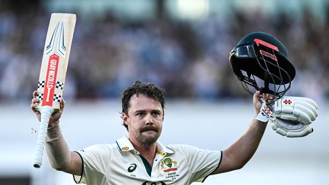 Travis Head gestures as he leaves the field after being dismissed for 140 on the second day of the second Test cricket match between Australia and India at the Adelaide Oval. Picture: AFP