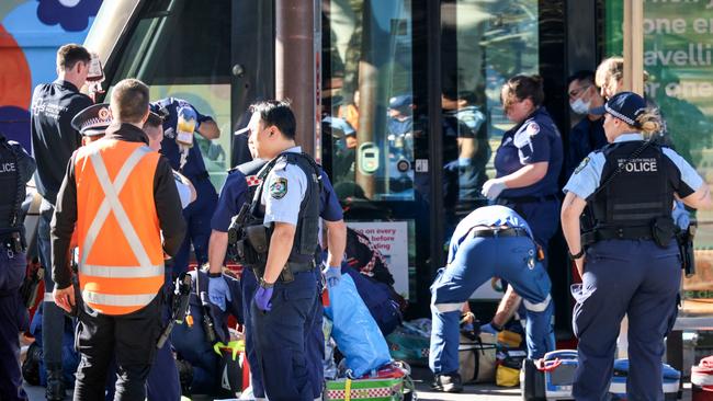 Crews worked to free the man, however, he died at the scene. Picture: NewsWire / Nicholas Eagar