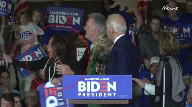 Super Tuesday: Protester runs on stage during Joe Biden speech