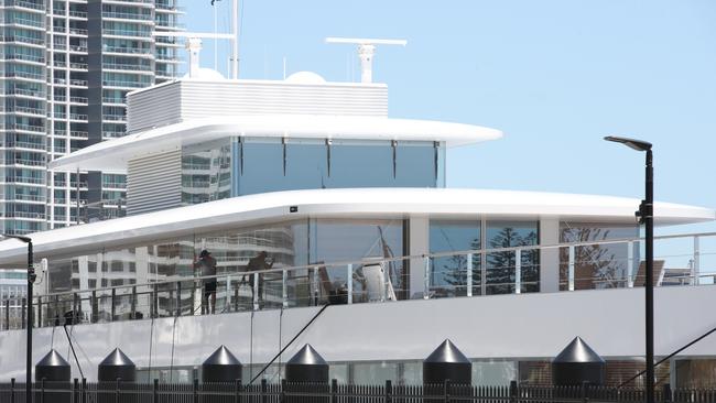 The Venus docked at Southport Yacht Club. The mega-yacht was built for late Apple founder Steve Jobs. Picture: Glenn Hampson.