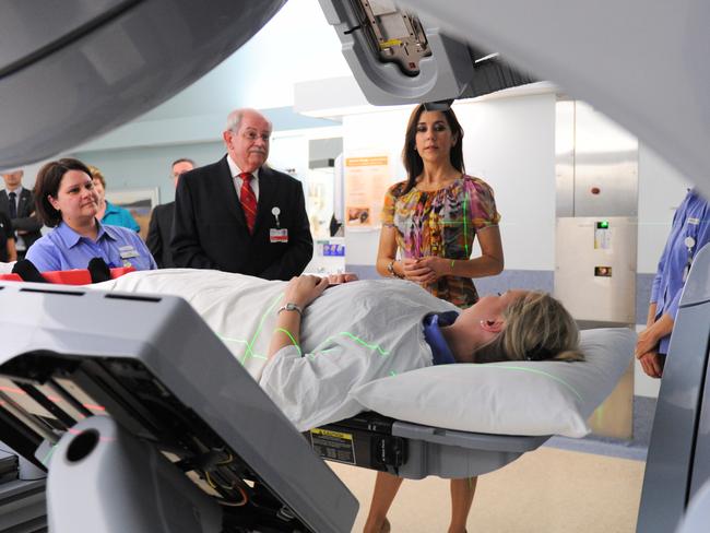 Crown Princess Mary of Denmark is given a tour and demonstration in the Radiation Oncology unit at Westmead Hositals Cancer Care Centre in Sydney, Monday, Nov. 21, 2011. Princess Mary also unveiled a plaque renaming the centre 'The Crown Princess Mary Cancer Centre Westmead'. (AAP Image/Dean Lewins) NO ARCHIVING