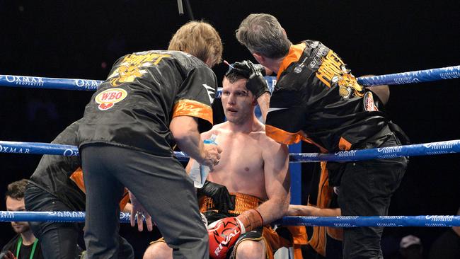 Horn’s corner work on his cut. Picture: Bradley Kanaris/Getty