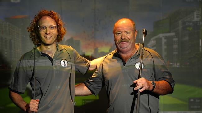 Geelong Prison’s Golf Club members Joel and Russell Lucas often trade the greens for machines in play in the Pacific’s largest tech-driven golf competition. Picture: Alison Wynd