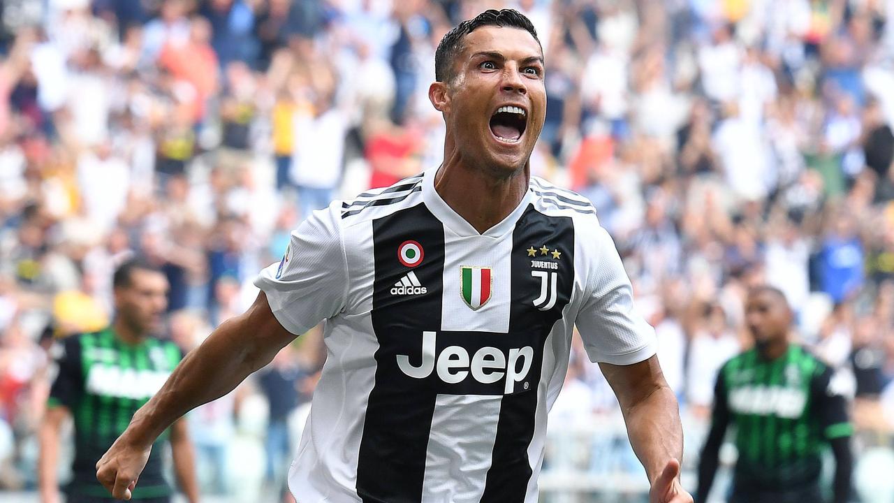 Ronaldo celebrates after scoring his first goal for Juventus.