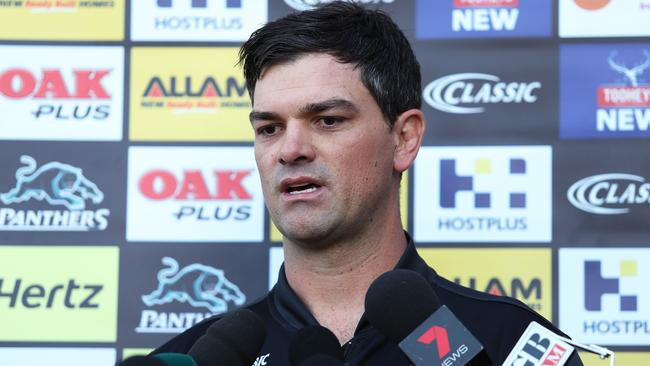 Penrith Panthers coach Cameron Ciraldo who has taken over from Anthony Griffin, speaks to the media at Panthers Rugby League Academy, Penrith. Picture: Brett Costello