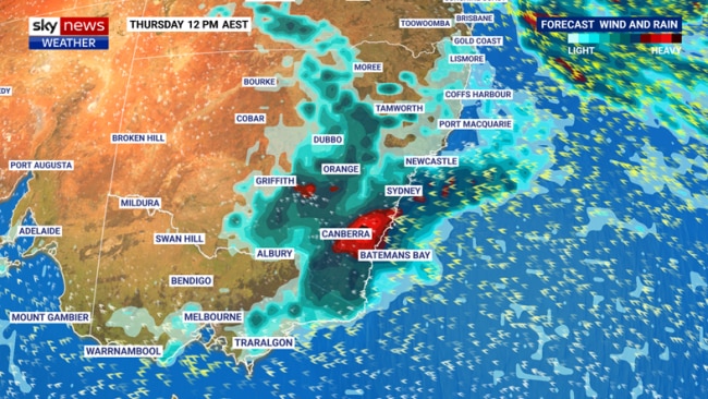 Anywhere from Gosford to the Victorian border could see 100mm of rain on Thursday