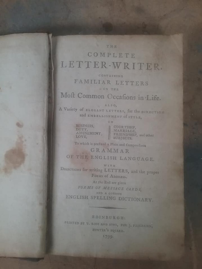 Edition of The Complete Letter-Writer, believed to be printed in Edinburgh in 1799.