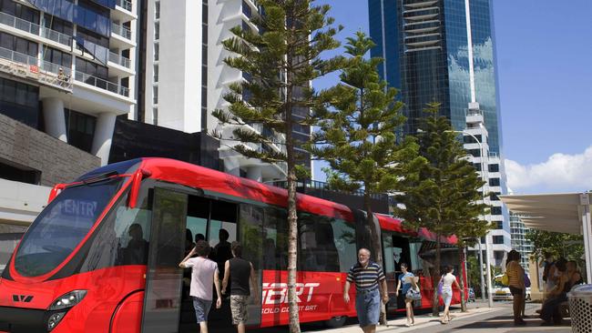 Artist impression of a possible rapid transit system in Surfers Paradise.