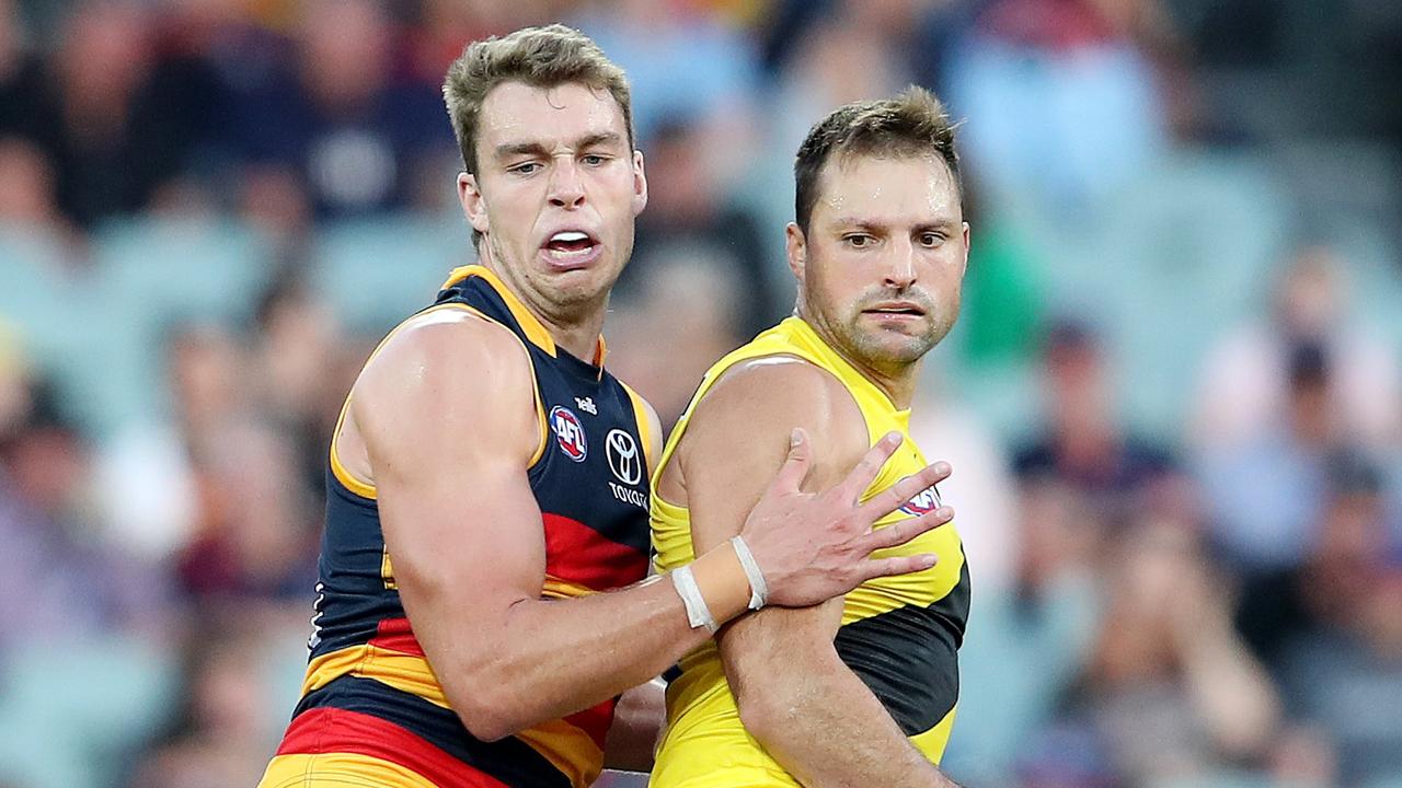 Riley Thilthorpe came on as the sub. Picture: Sarah Reed/AFL Photos via Getty Images