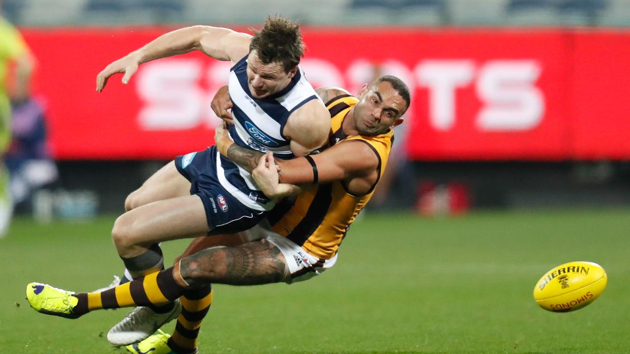 Shaun Burgoune could face scrutiny from the Match Review Officer. Photo: Michael Willson/AFL Photos via Getty Images.